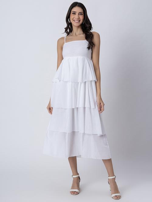 women sqaue neck solid tiered dress - 21645470 - Standard Image - 0