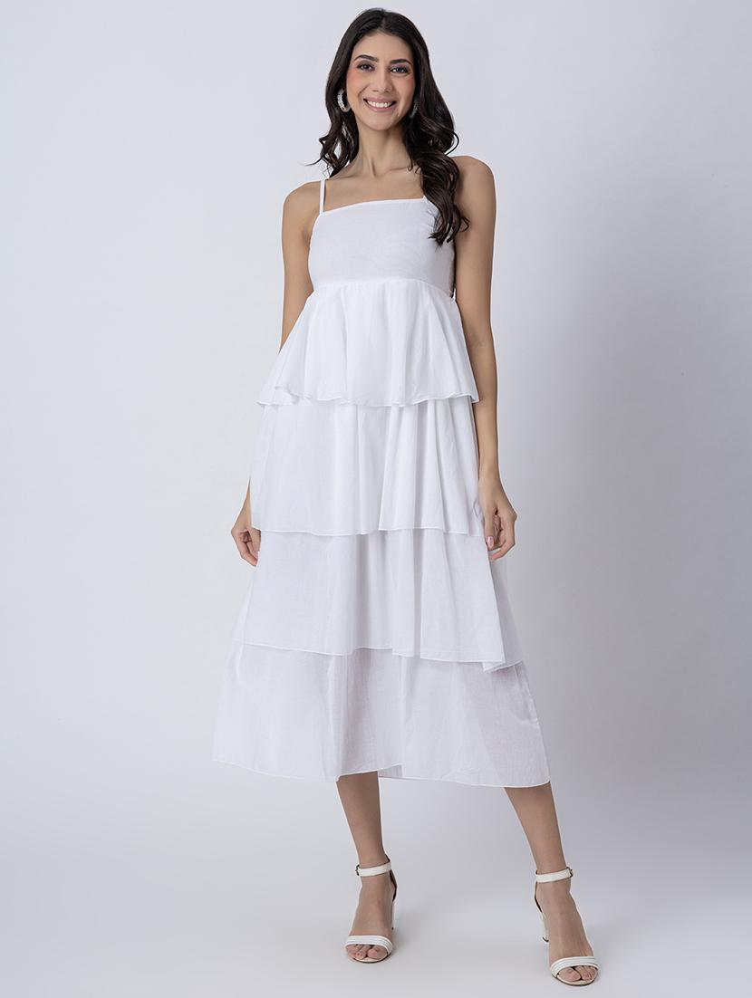 women sqaue neck solid tiered dress - 21645470 - Zoom Image - 0