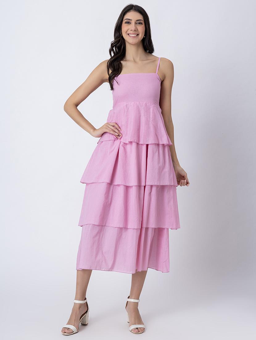 women sqaue neck solid tiered dress - 21645471 - Zoom Image - 0