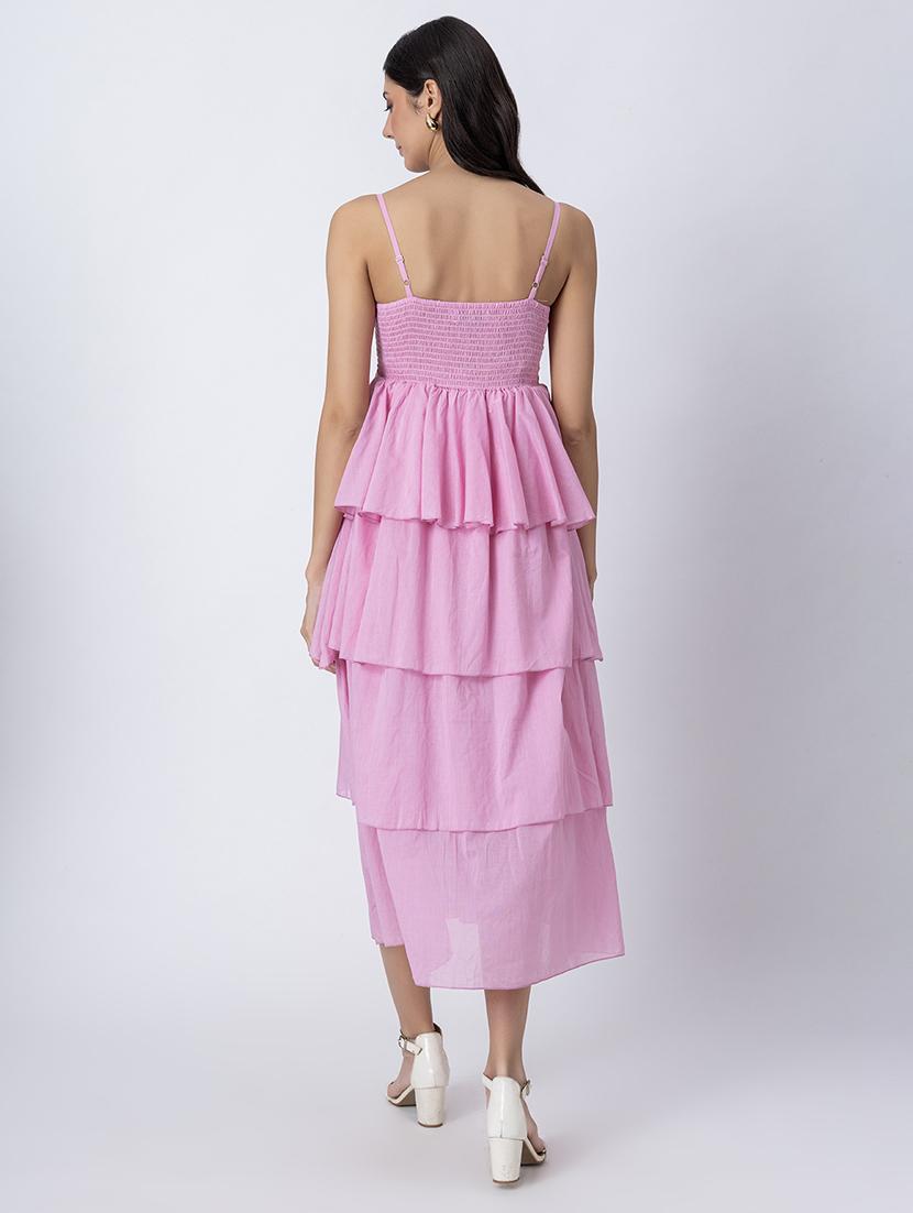 women sqaue neck solid tiered dress - 21645471 - Standard Image - 3