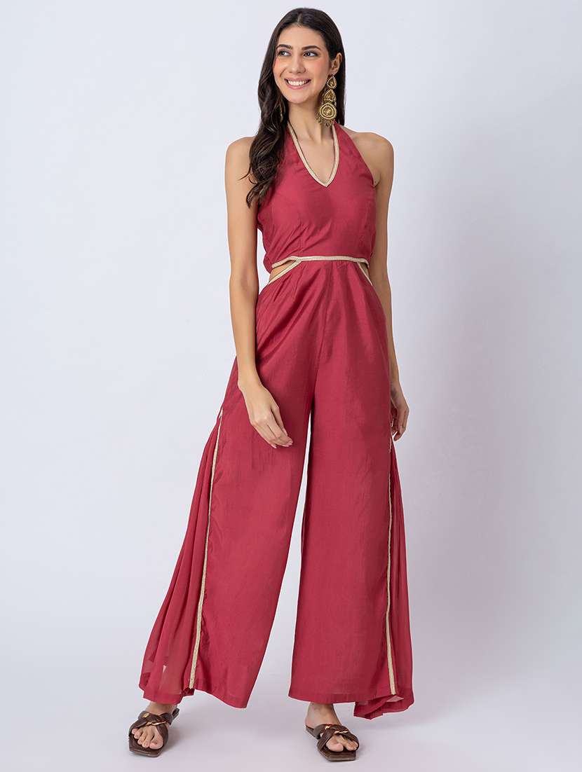 women gota detailed halter neck ethnic jumpsuit - 21645498 -  Zoom Image - 0