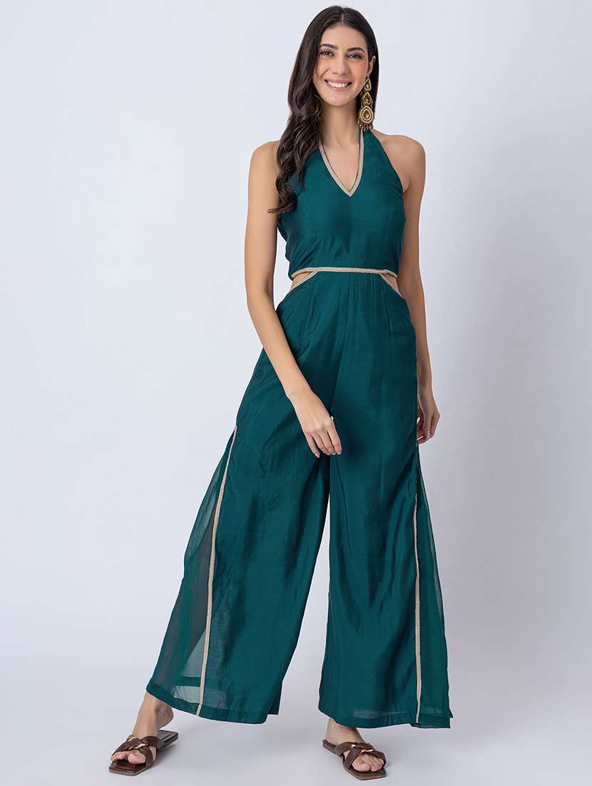 women gota detailed halter neck ethnic jumpsuit