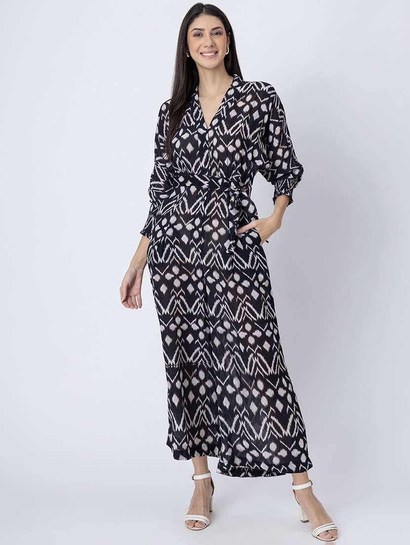 women printed puff sleeves full length jumpsuit - 21645505 -  Zoom Image - 0