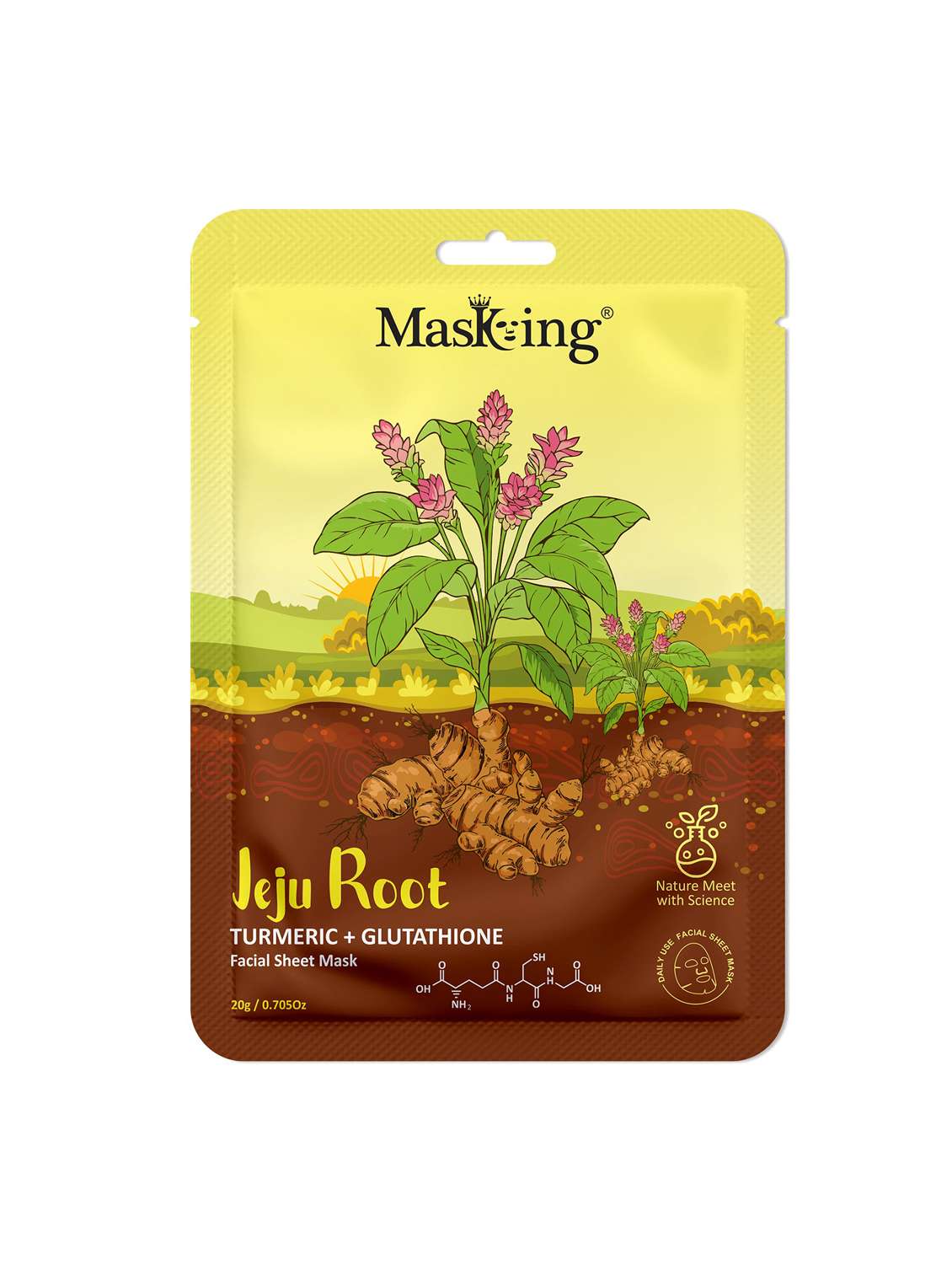 masking turmeric + glutathione jeju facial sheet mask for skin hydration (pack of 1)