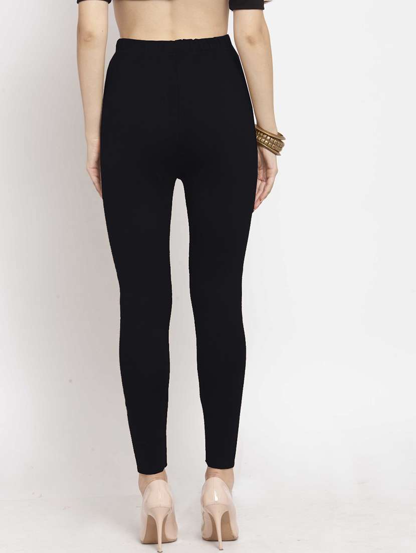 women plain ankle length high rise woolen leggings - 21645532 -  Standard Image - 3