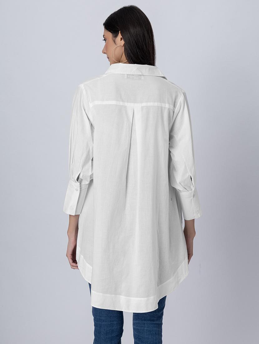 women solid long sleeves high-low shirt - 21645548 - Standard Image - 3