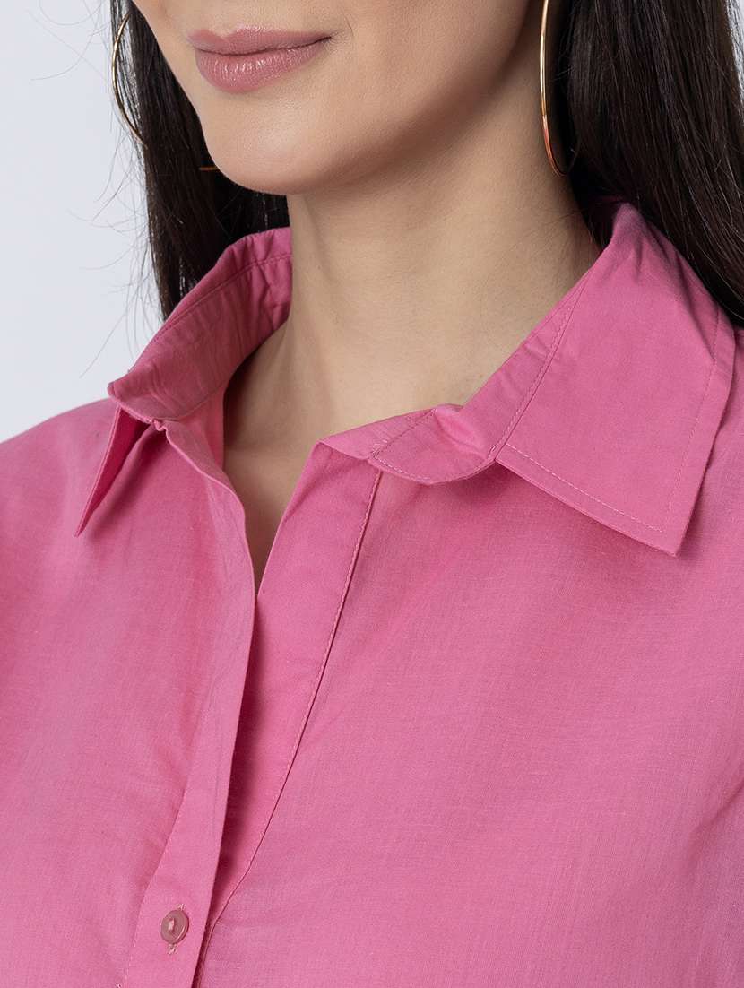women solid long sleeves high-low shirt - 21645549 - Standard Image - 5