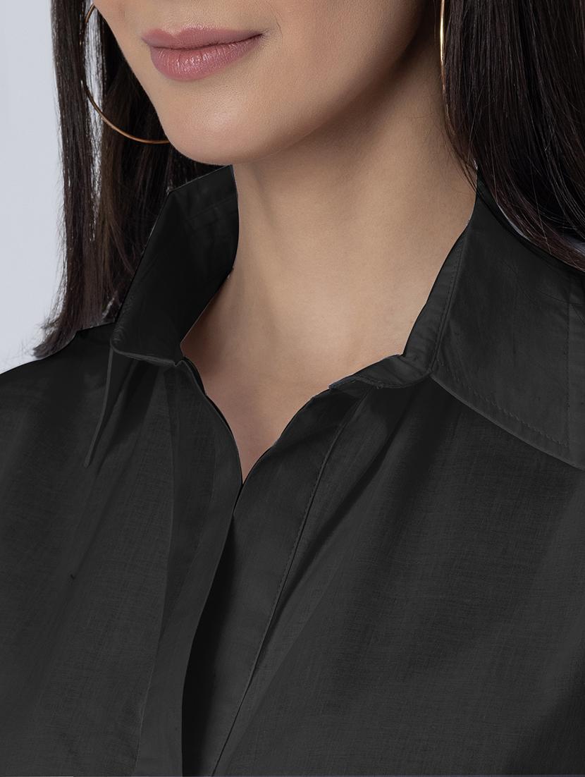 women solid long sleeves high-low shirt - 21645550 - Standard Image - 5