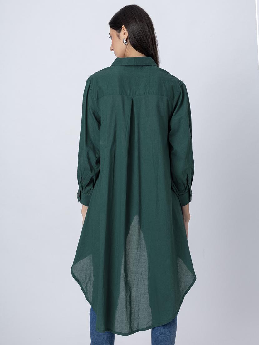 women solid long sleeves high-low shirt - 21645552 - Standard Image - 3