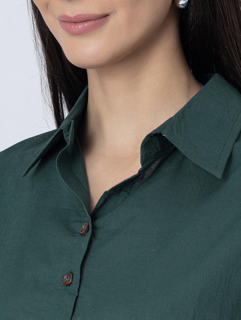 women solid long sleeves high-low shirt - 21645552 - Standard Image - 5