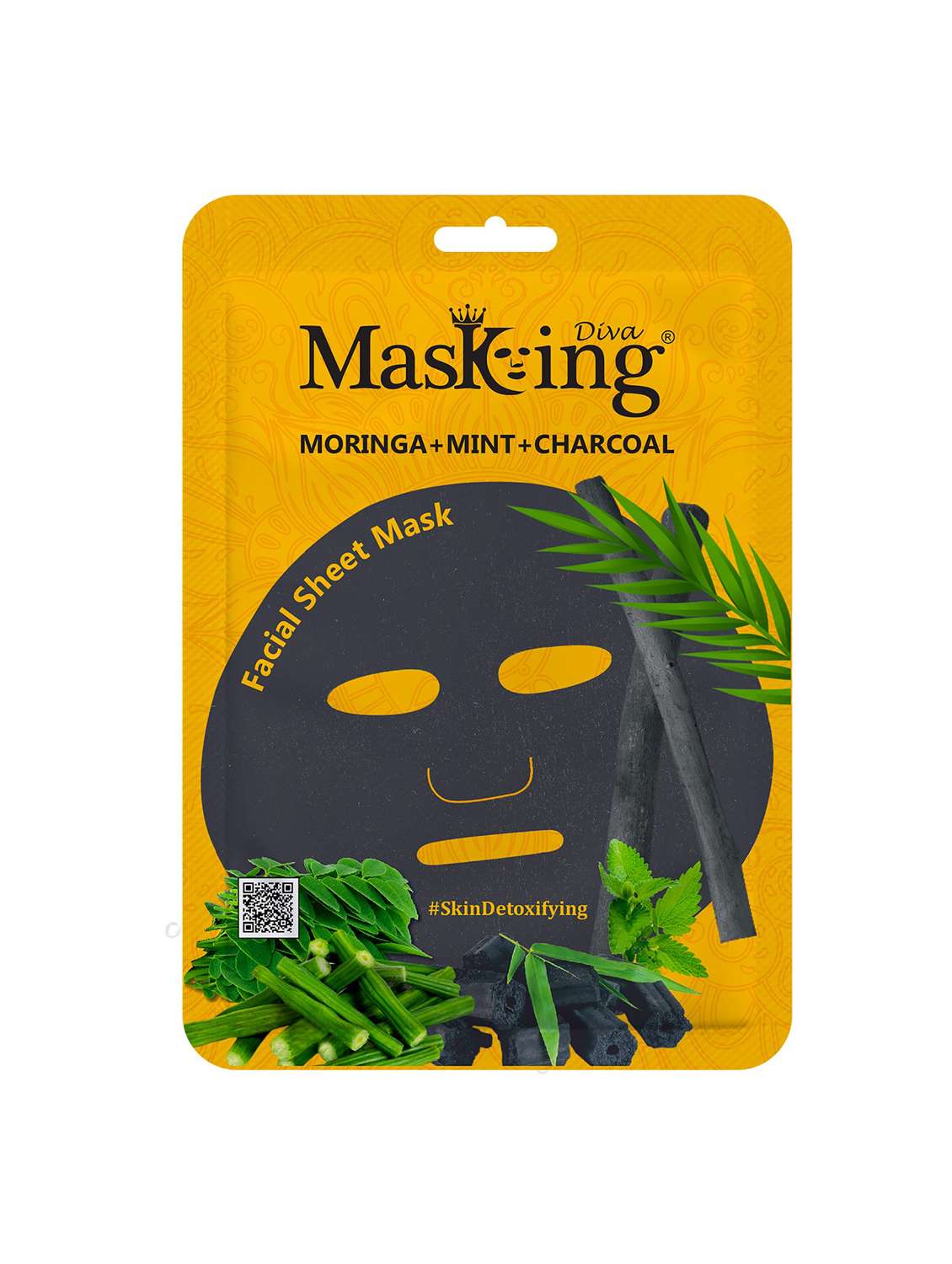 masking diva facial sheet mask of moringa, mint and charcoal extract for skin detoxifying for women & men, 25ml (pack of 1) - 21645556 - Zoom Image - 0