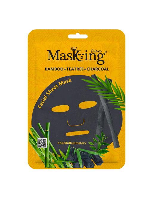 masking diva facial sheet mask of bamboo, teatree and charcoal extract for anti inflammatory for women & men, 25ml (pack of 1) - 21645557 - Standard Image - 0