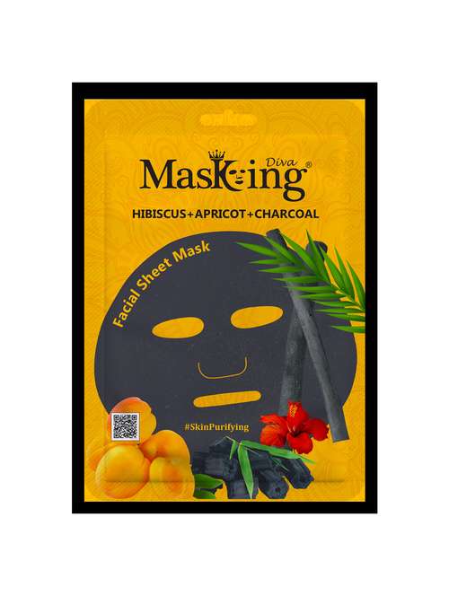 masking diva facial sheet mask of hibiscus, apricot and charcoal extract for skin purifying for women & men, 25ml (pack of 1) - 21645558 - Standard Image - 0