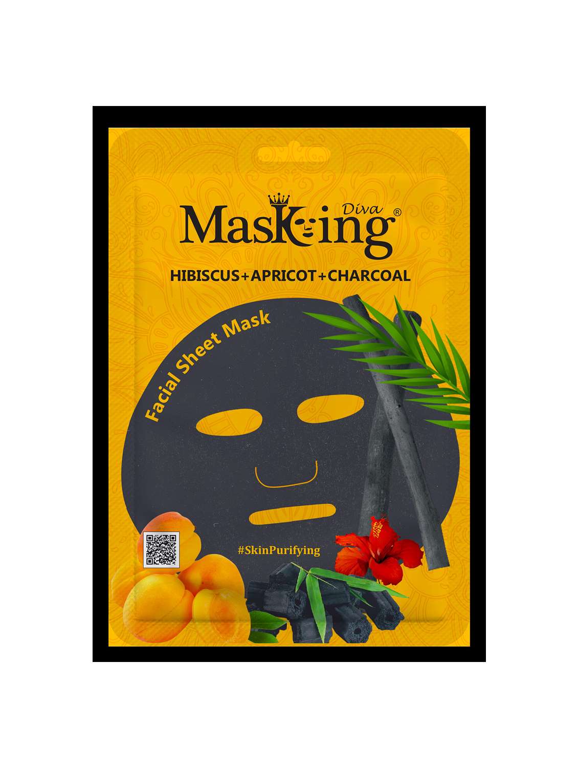 masking diva facial sheet mask of hibiscus, apricot and charcoal extract for skin purifying for women & men, 25ml (pack of 1) - 21645558 - Zoom Image - 0