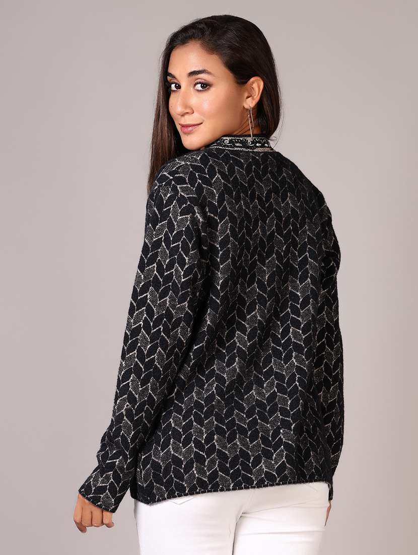 women self designed long sleeves cardigan - 21645592 -  Standard Image - 3