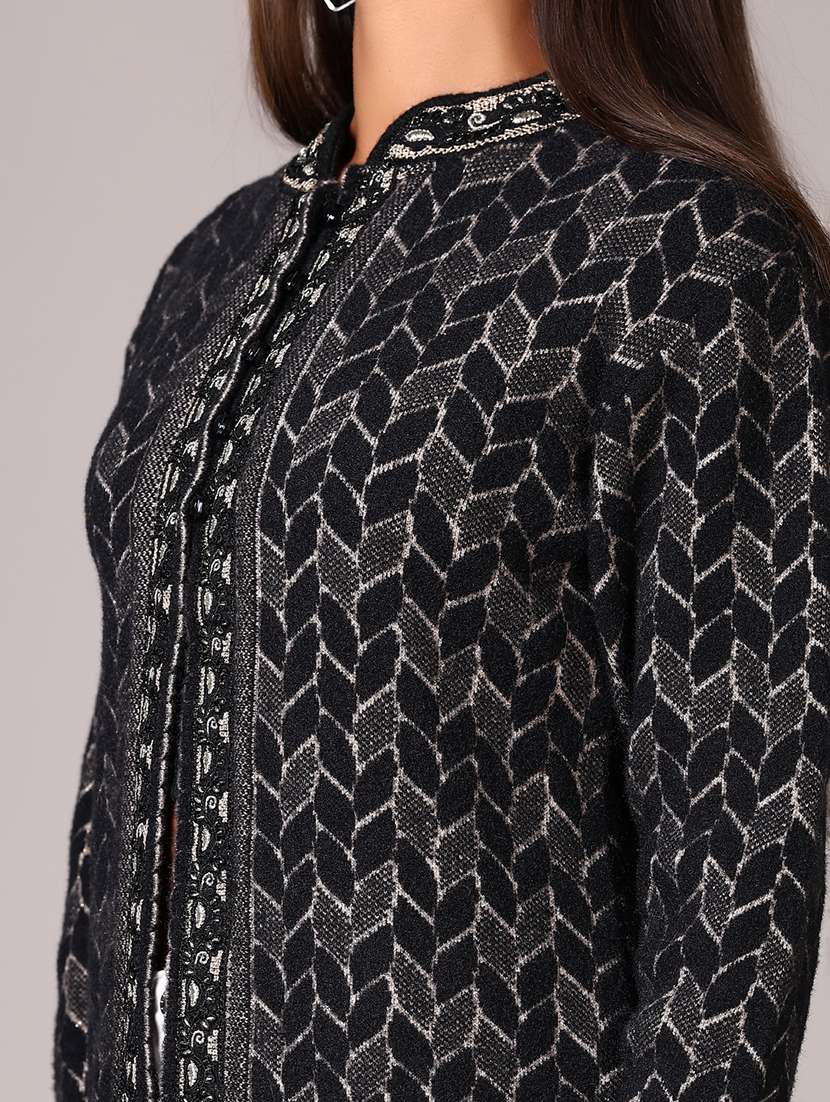 women self designed long sleeves cardigan - 21645592 -  Standard Image - 5