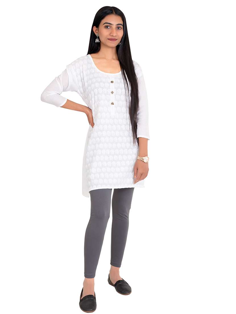 women plain ankle length mid rise leggings - 21645762 -  Standard Image - 3