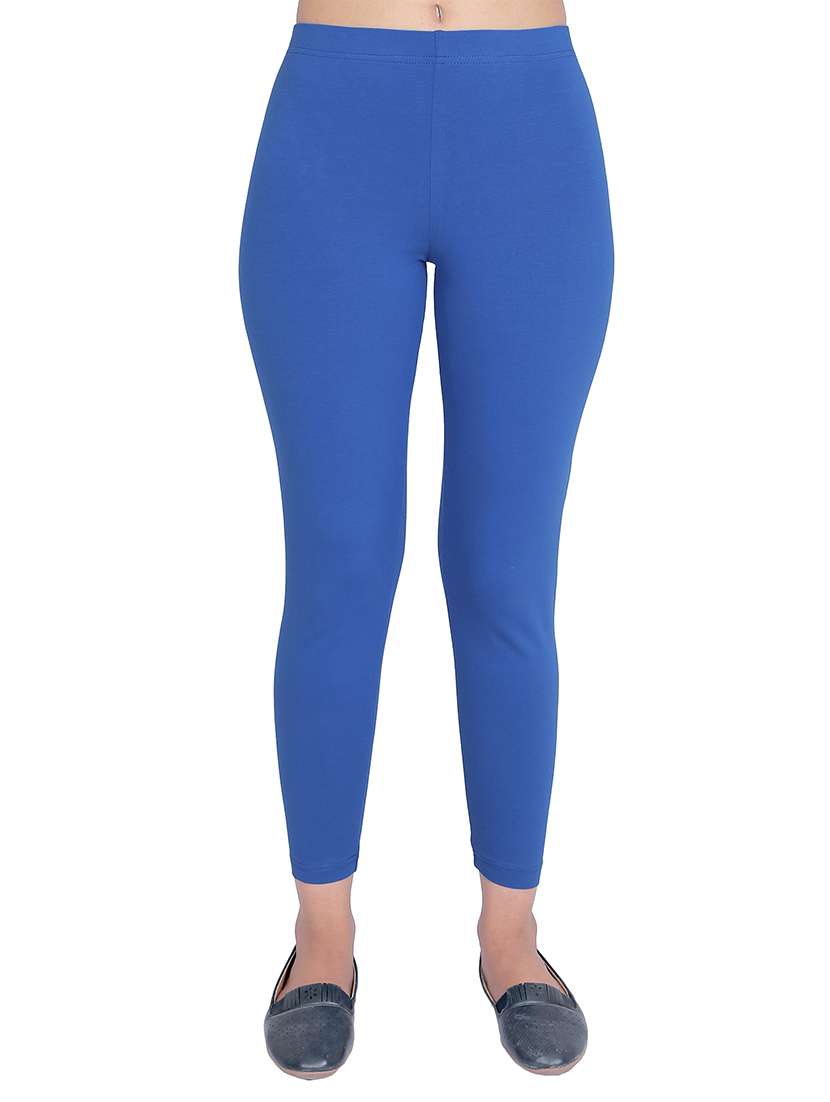 women plain ankle length mid rise leggings