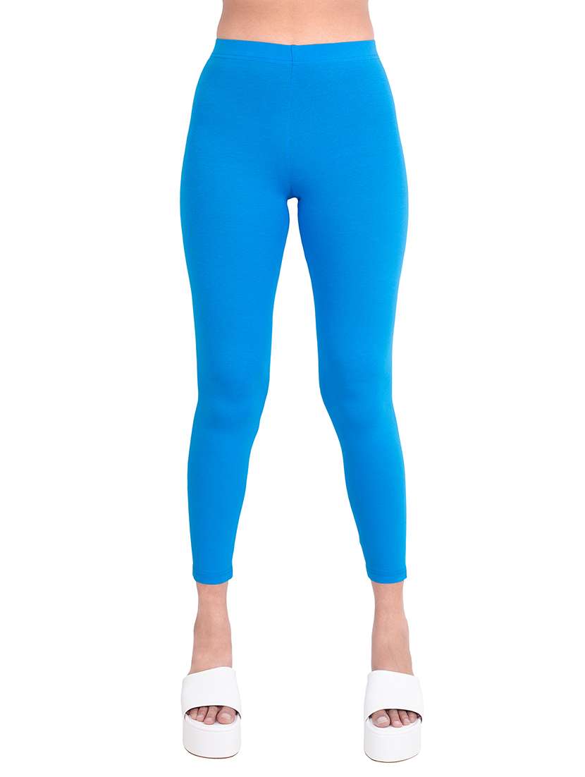 women plain ankle length mid rise leggings - 21645764 -  Zoom Image - 0