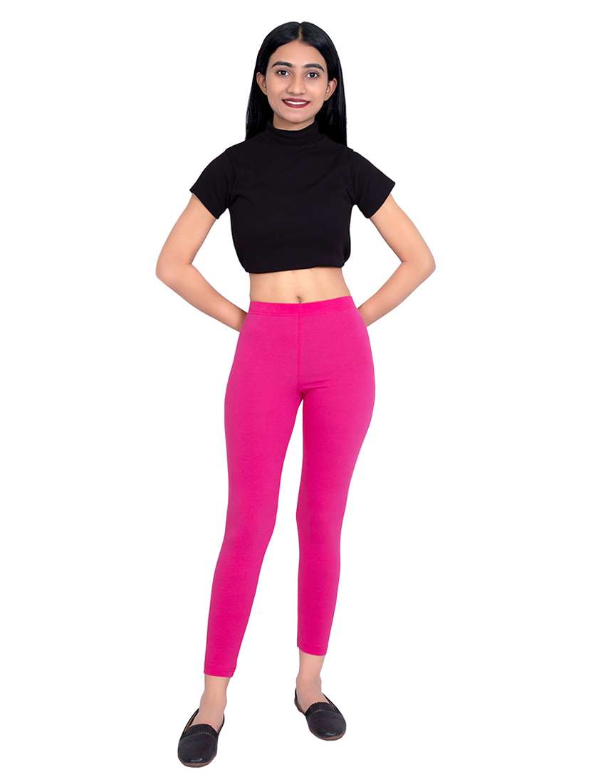 women plain ankle length mid rise leggings - 21645766 - Standard Image - 3