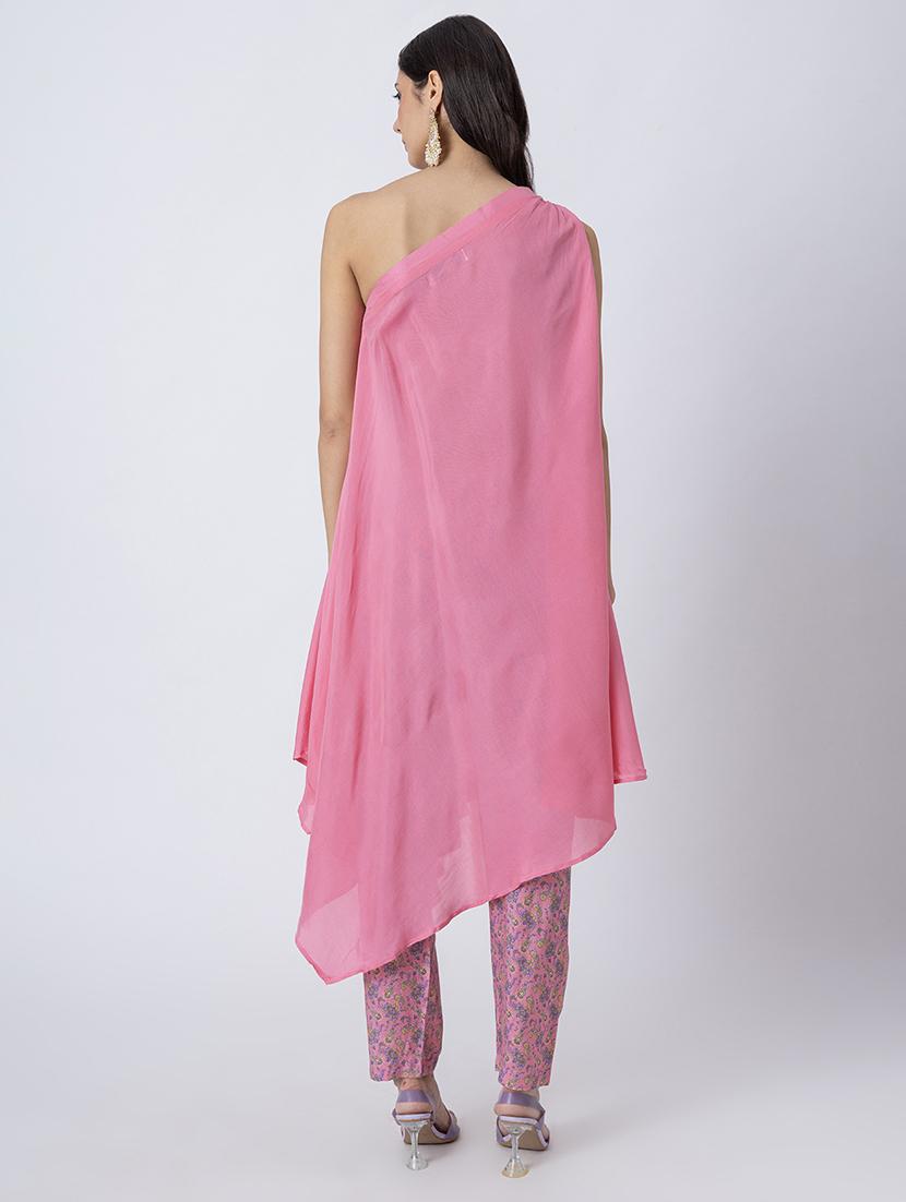 women pink solid asymmetric kurta - 21645789 - Standard Image - 3