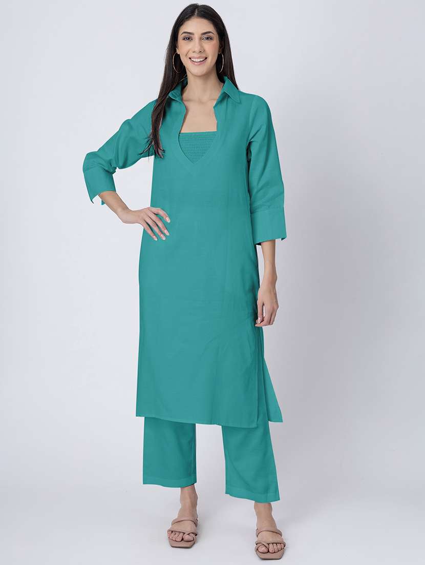 women solid kurta pant set with tube top