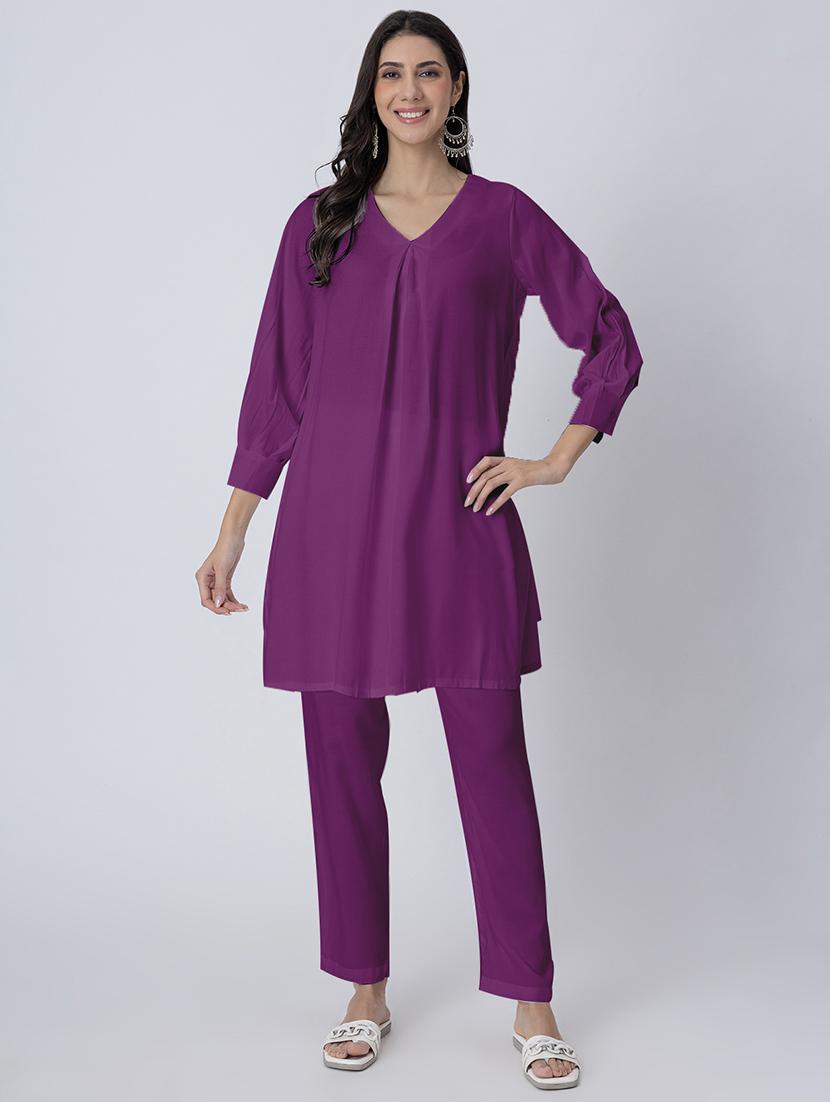 women solid v neck a-line kurti - 21645800 - Zoom Image - 0