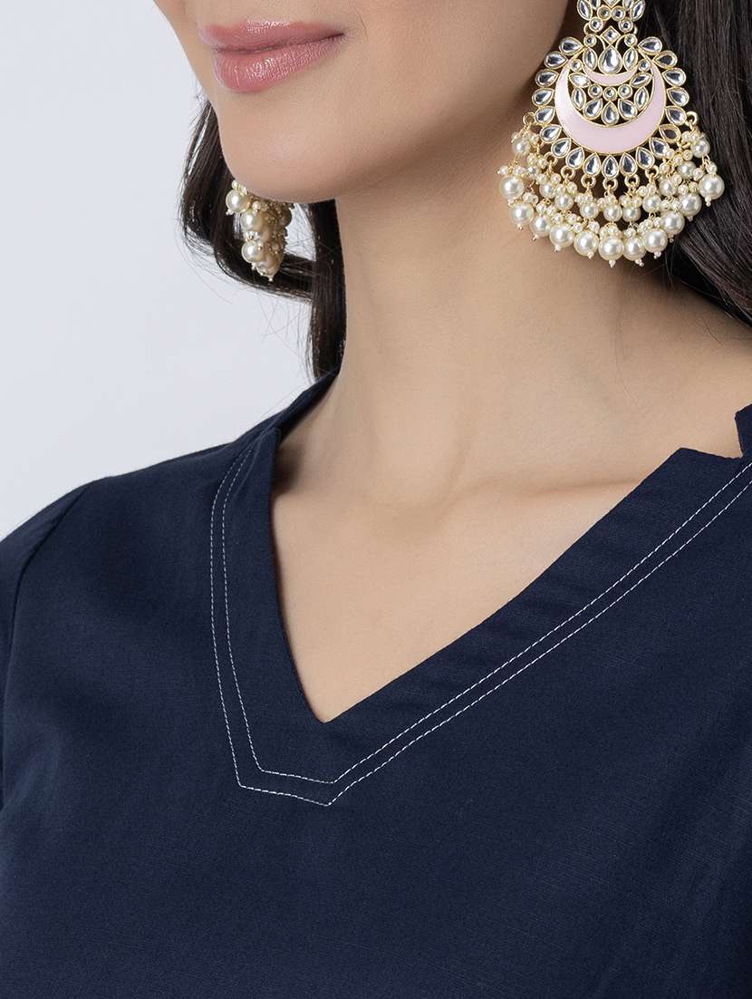 women solid v neck a-line kurti - 21645803 - Standard Image - 5