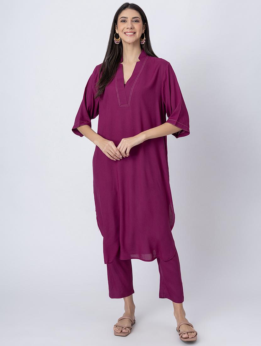 women solid mandarin neck straight kurta - 21645809 - Zoom Image - 0