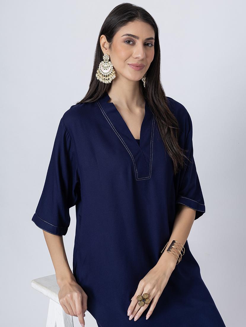 women solid mandarin neck straight kurta - 21645811 - Standard Image - 5