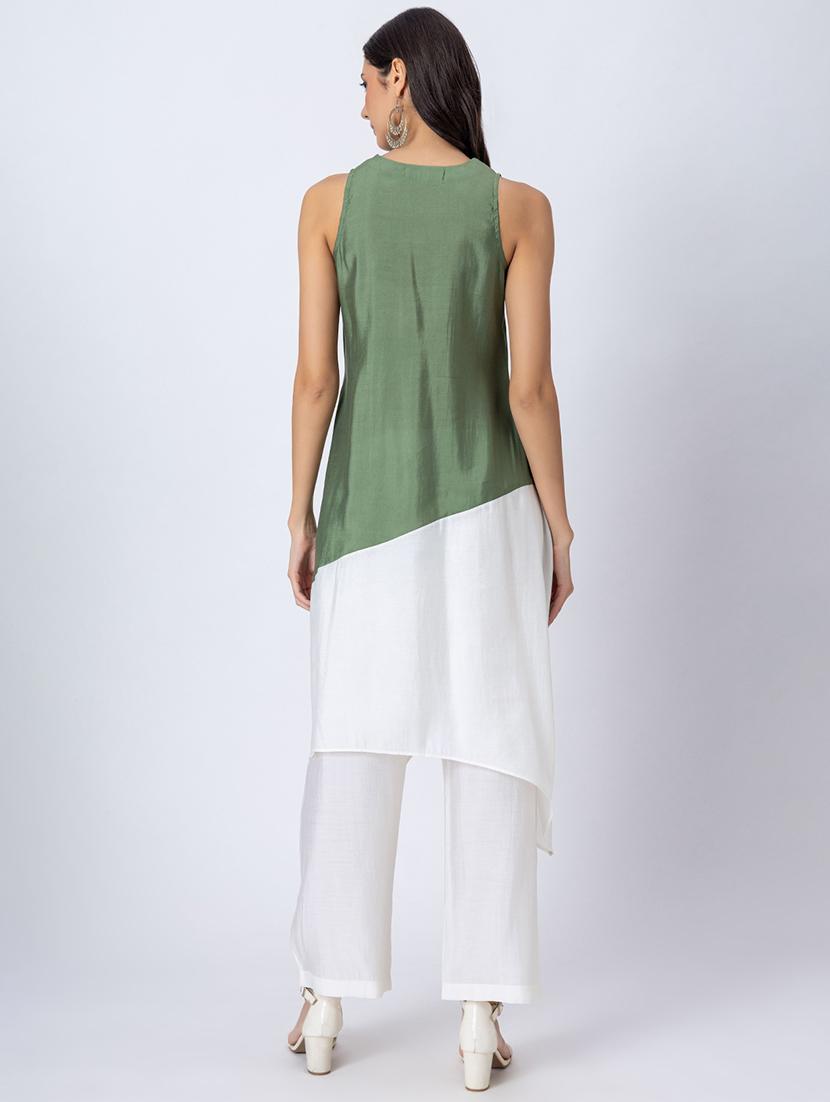 women color block v neck asymmetric kurta - 21645816 - Standard Image - 3