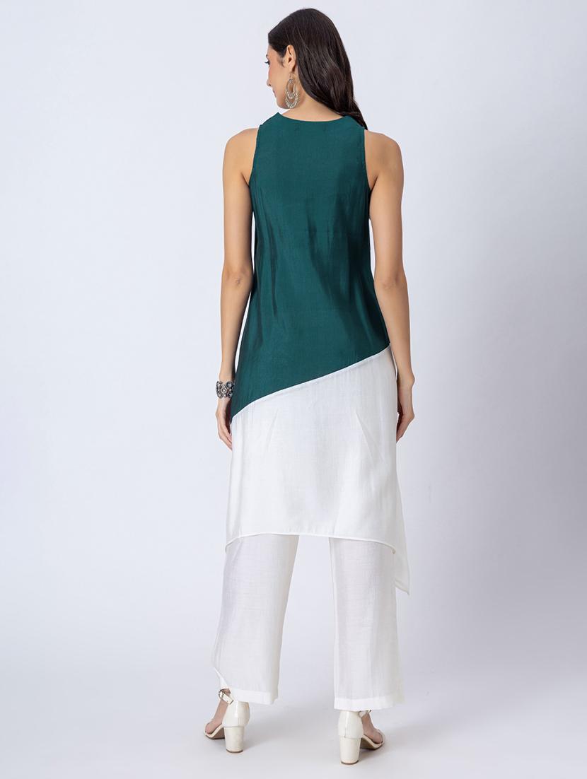 women color block v neck asymmetric kurta - 21645817 - Standard Image - 3