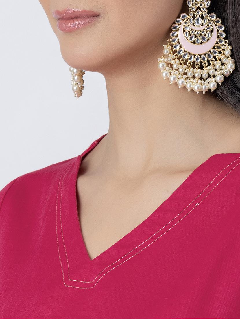women pink solid v neck a-line kurti - 21645833 - Standard Image - 5