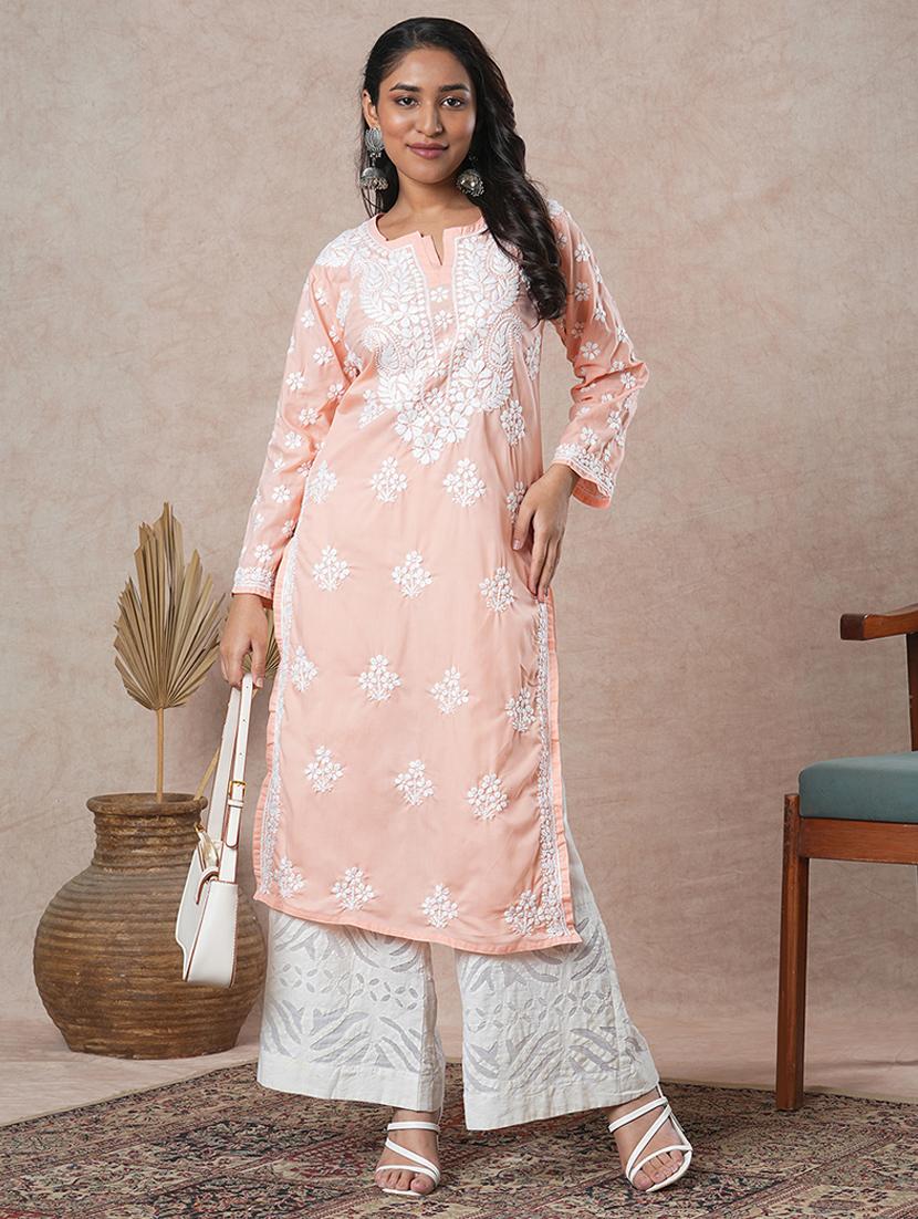 women long sleeve straight chikankari kurta - 21645838 - Zoom Image - 0