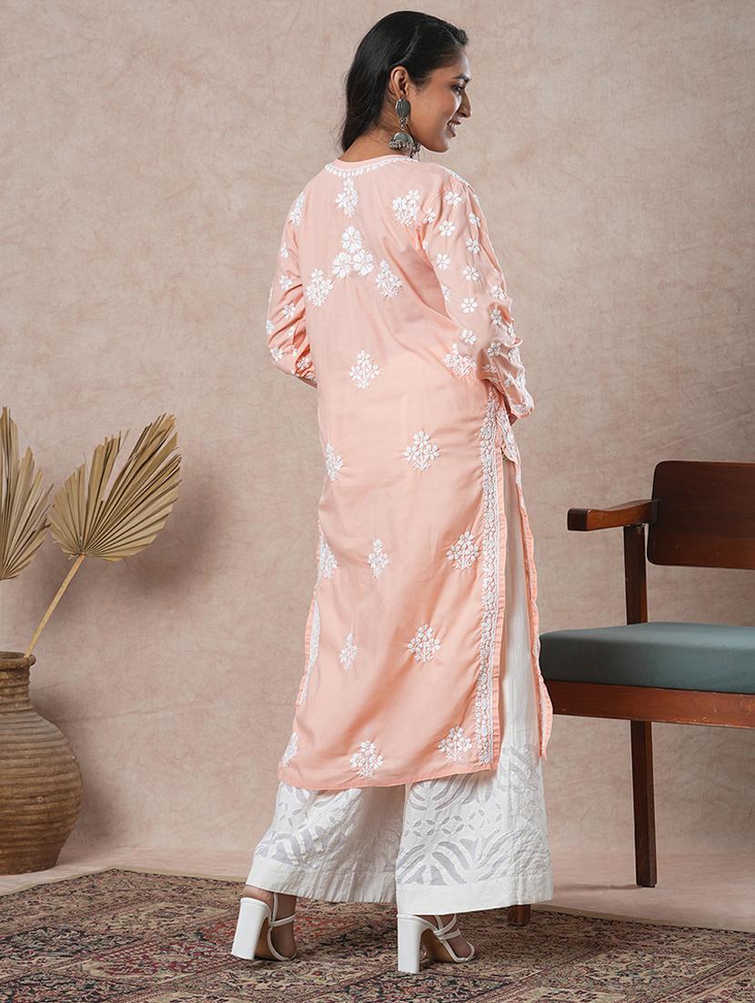 women long sleeve straight chikankari kurta - 21645838 - Standard Image - 3