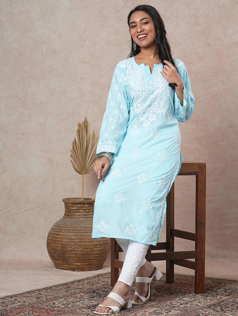 women long sleeve straight chikankari kurta - 21645839 -  Zoom Image - 0