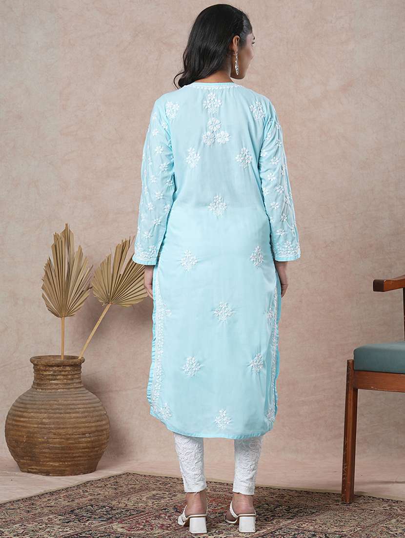 women long sleeve straight chikankari kurta - 21645839 - Standard Image - 3