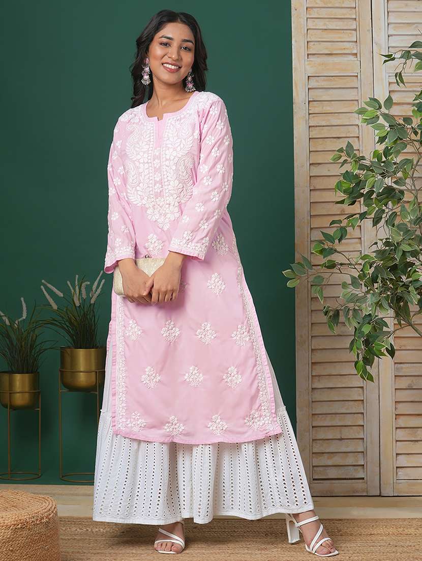 women long sleeve straight chikankari kurta