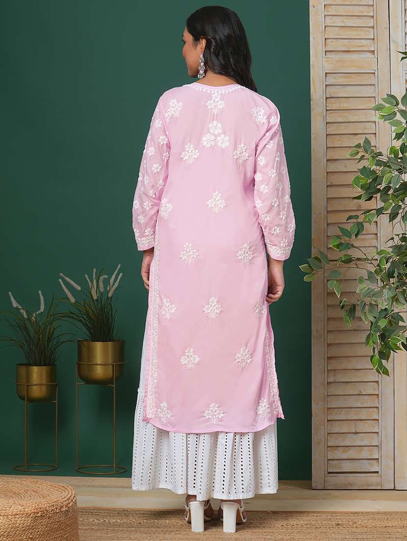 women long sleeve straight chikankari kurta - 21645841 -  Standard Image - 3