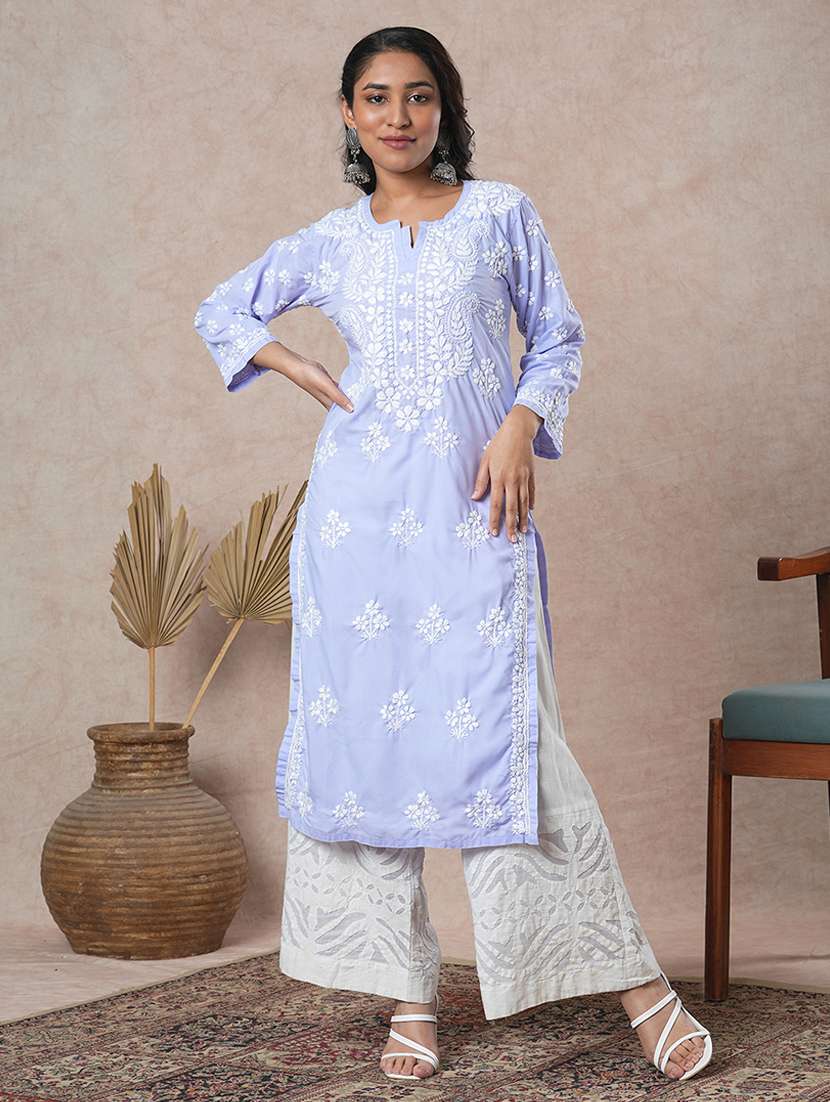 women long sleeve straight chikankari kurta