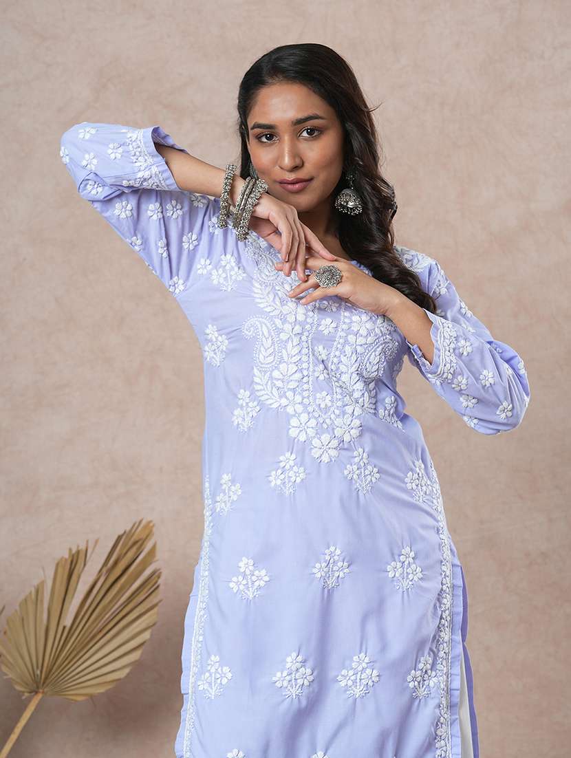women long sleeve straight chikankari kurta - 21645843 -  Standard Image - 5