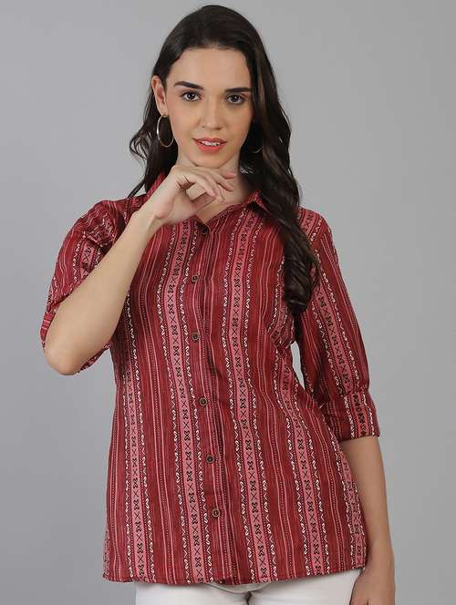 women printed collared regular fit shirt - 21645886 -  Standard Image - 0