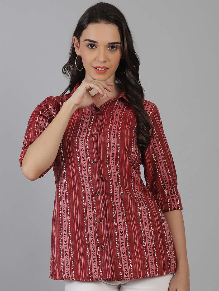 women printed collared regular fit shirt