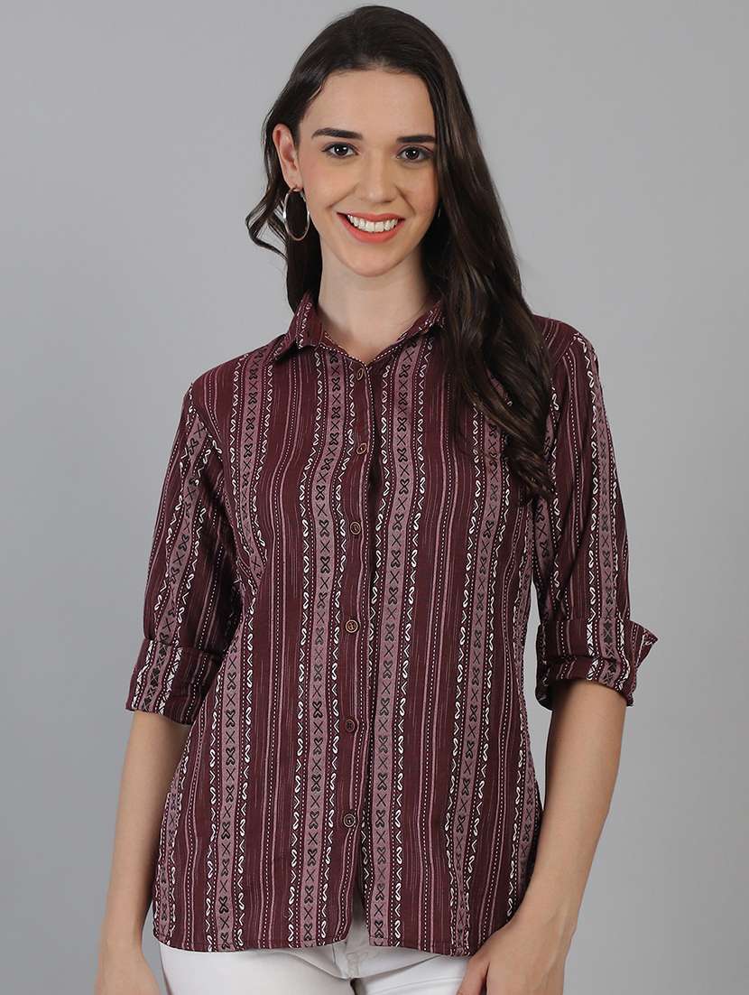 women printed collared regular fit shirt