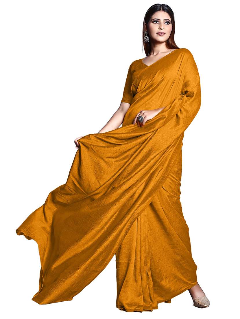 women mustard plain saree with blouse