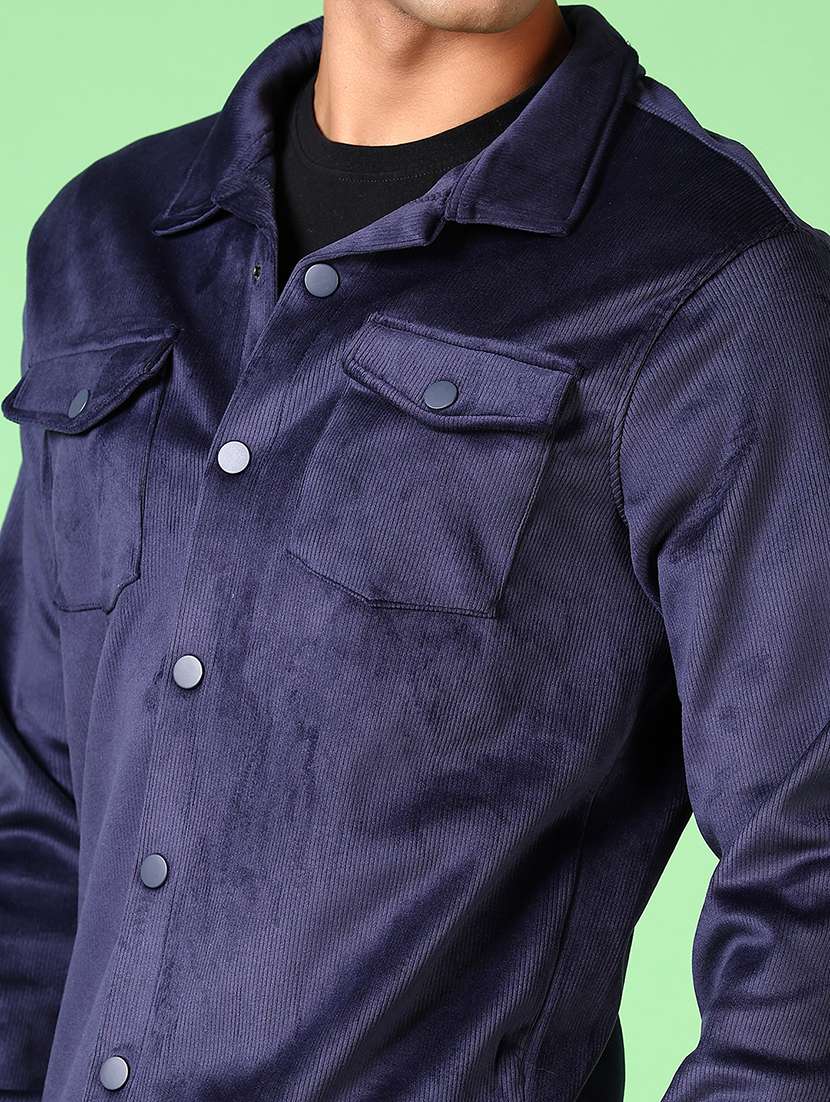 men blue solid long sleeve shacket - 21646041 -  Standard Image - 5