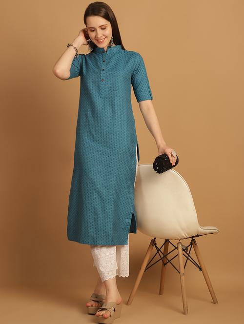 women self design roll up sleeve straight kurta - 21646372 - Standard Image - 0
