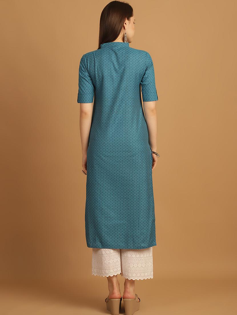 women self design roll up sleeve straight kurta - 21646372 - Standard Image - 3