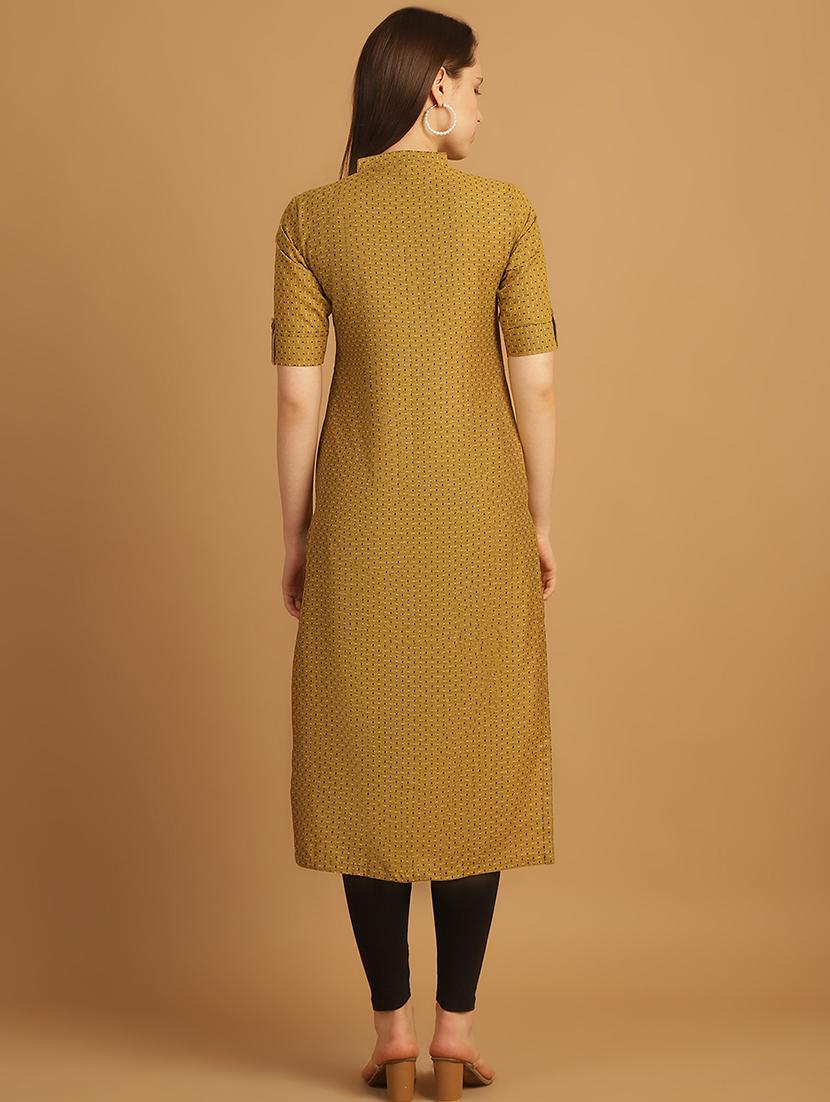women self design roll up sleeve straight kurta - 21646373 - Standard Image - 3