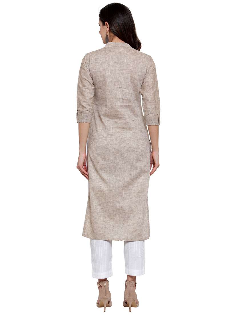 women self design three quarter sleeve straight kurta - 21646381 - Standard Image - 3